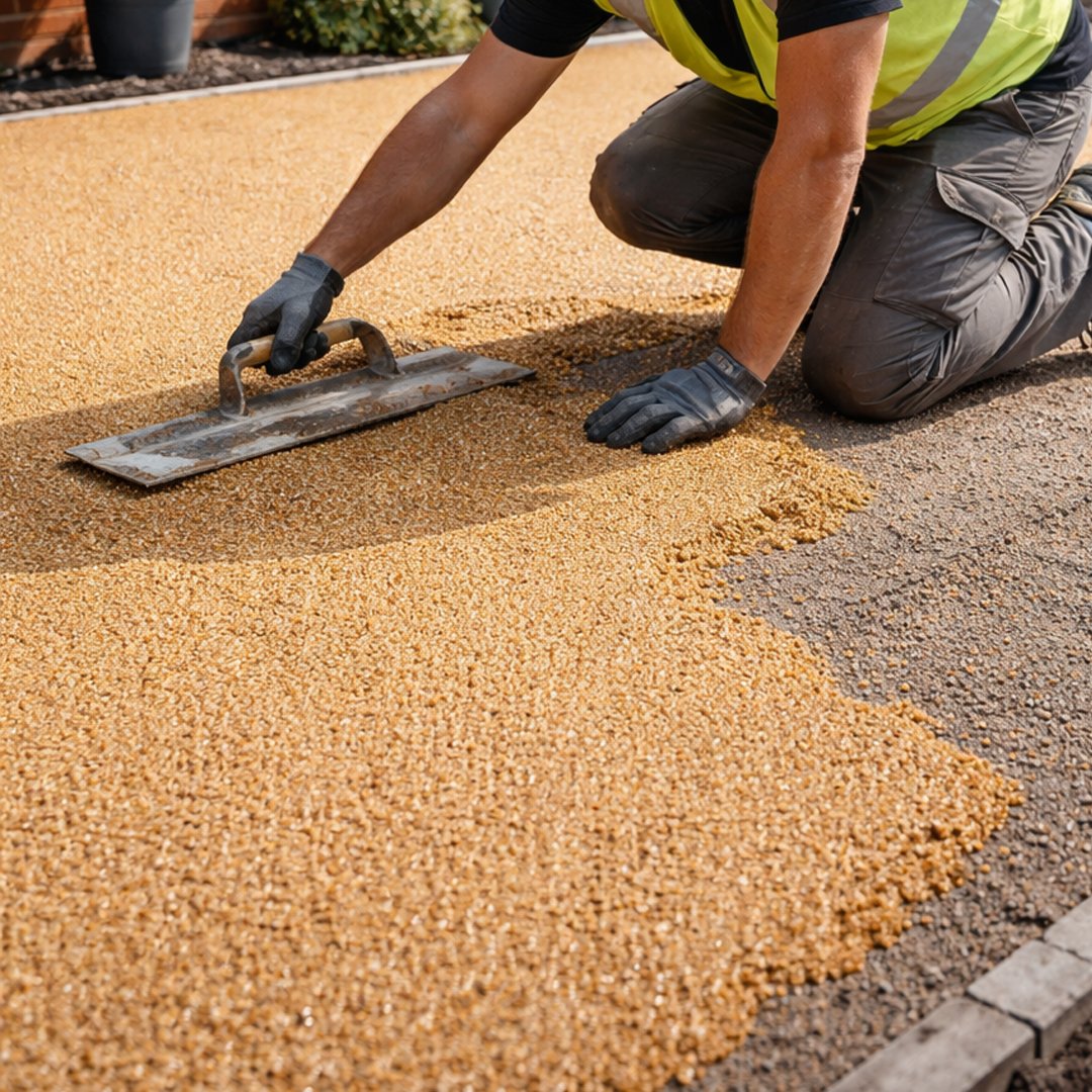 CL Driveway Specialists laying a resin-bound driveway in Batley, West Yorkshire