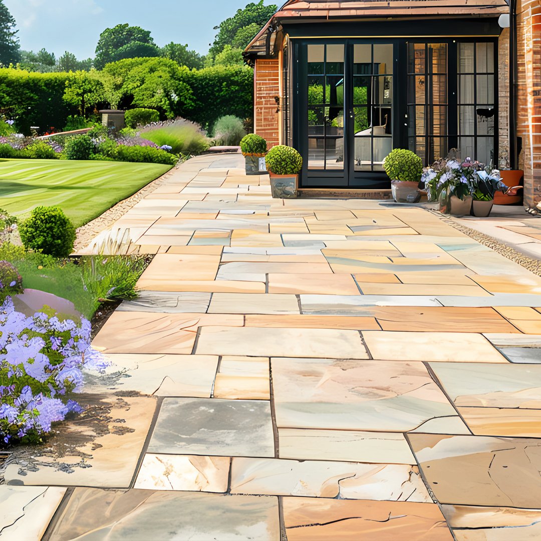 Patio laid with Indian Stone paving